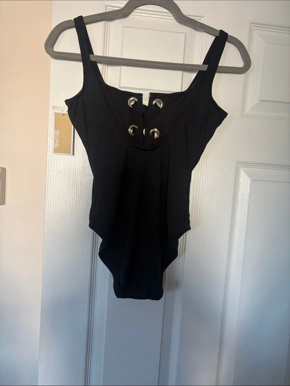 michael michael kors black lace-up one piece swimsuit size 6 nwt